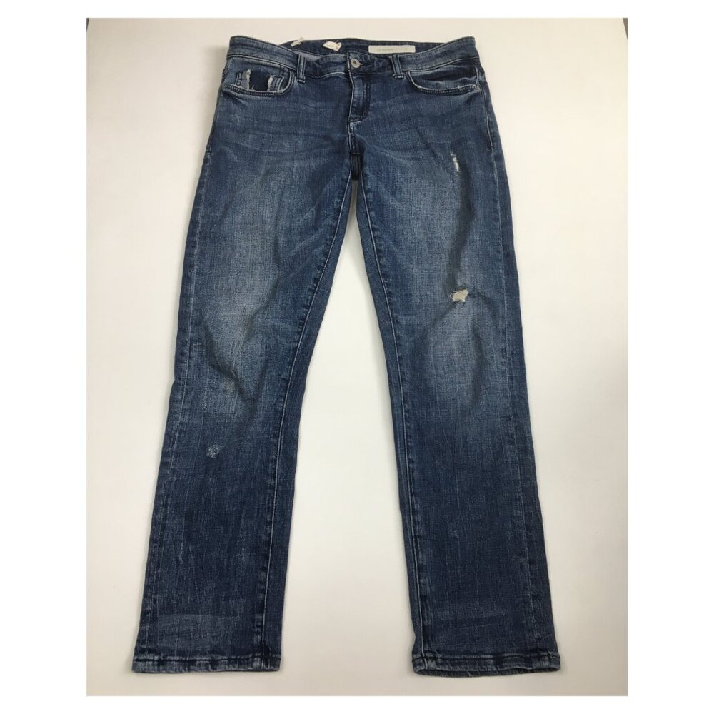 PILCRO Anthropologie Logo Hardware Medium Wash Slim Boyfriend Distressed Jeans
